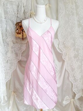 Vintage Indulgence Pink Floral Satin Slip Dress